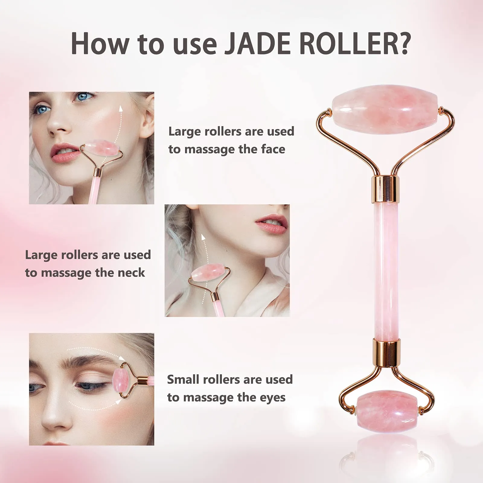 huefull Face Massager Rose Quartz Face Roller & Gua Sha Facial Tool Set, Lymphatic Drainage Massage Tool for Muscle Tension Relief FreshRoll