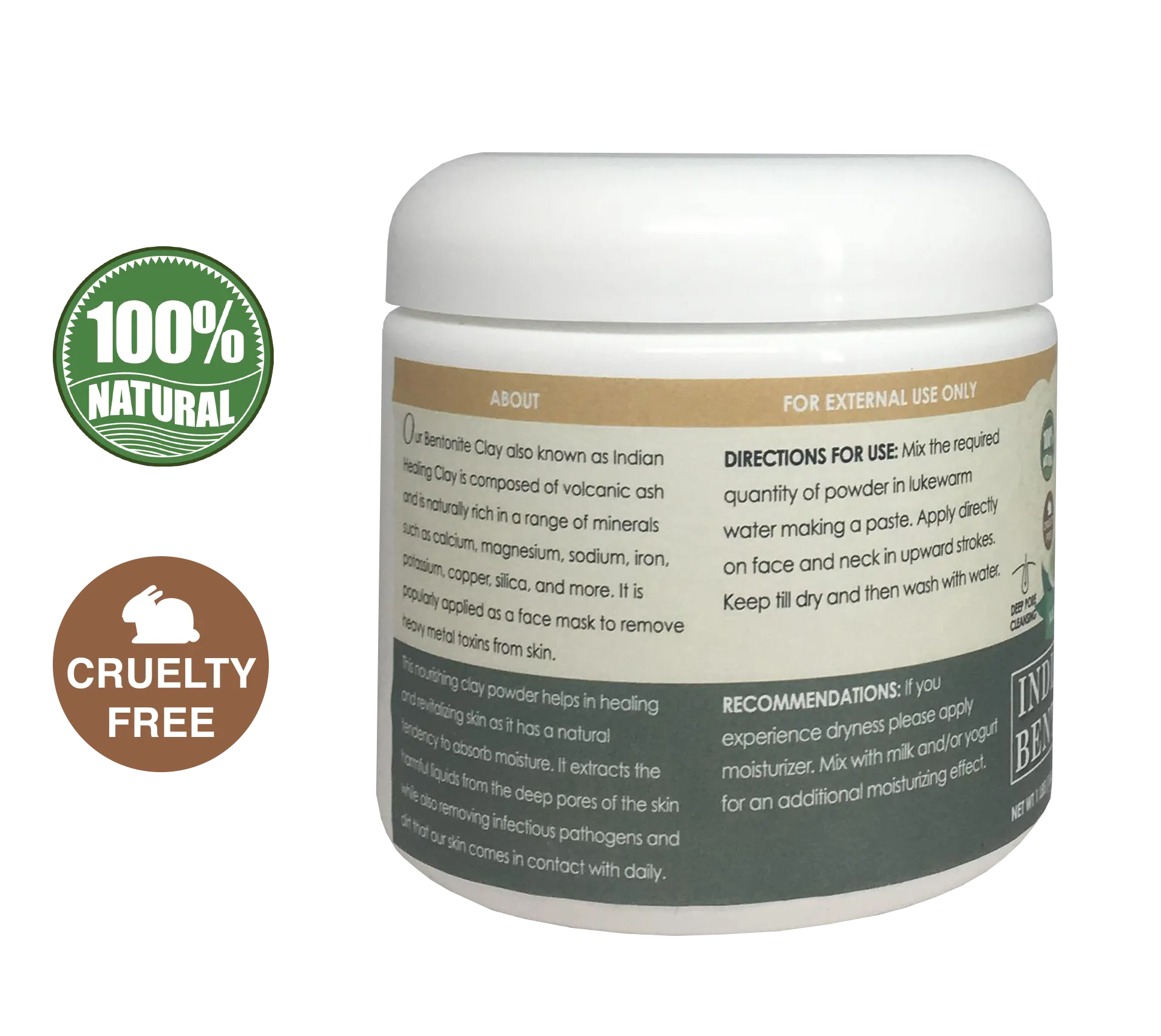 Indian Healing Bentonite Clay Natural Face Mask Powder, 1 Pound (454gm