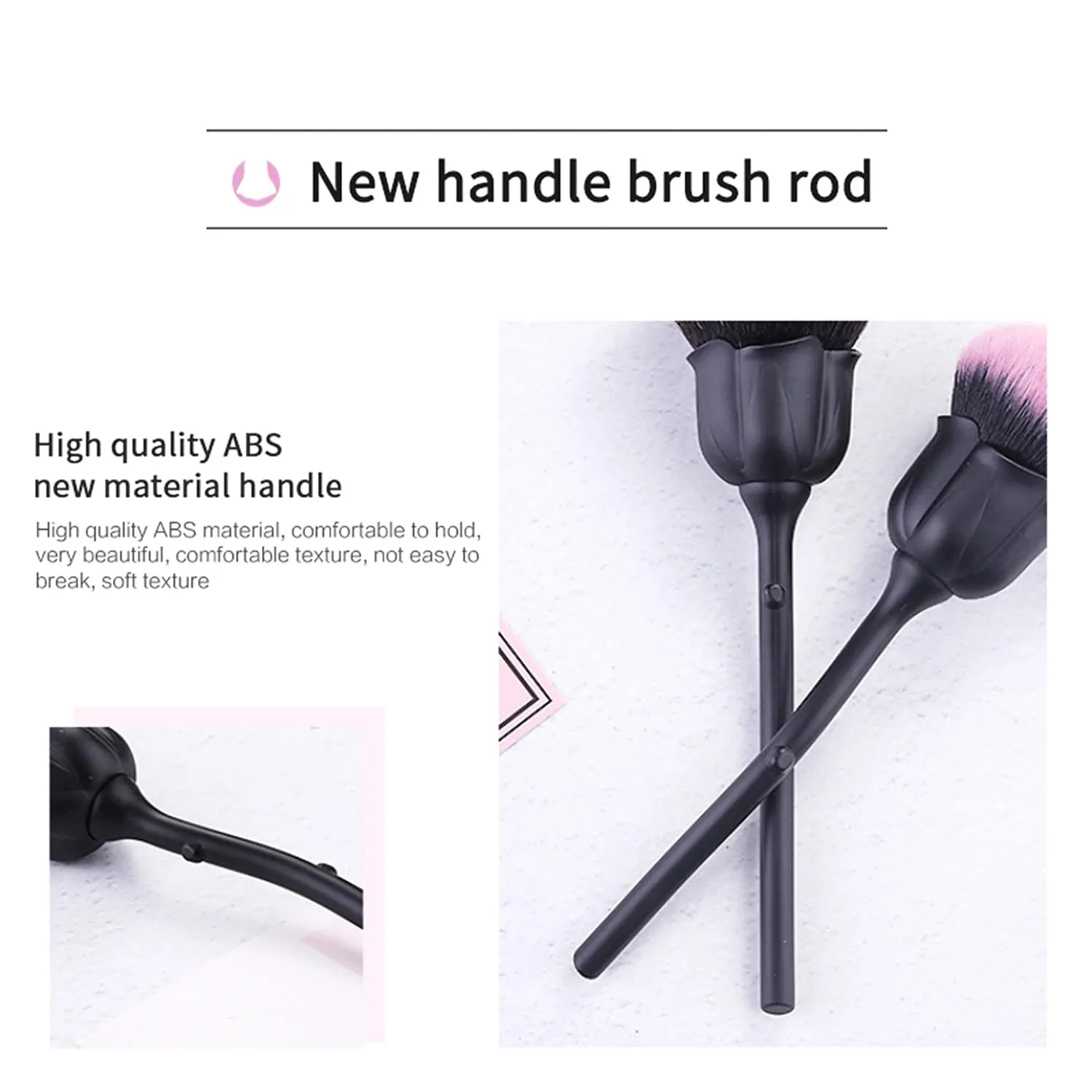 JERCLITY Rose Makeup Brush, 1pc Black Super Large Face Powder Makeup Brush, Synthetic Bristles, Copper Ferrule, Dome-shaped, For Setting Powder, Blending