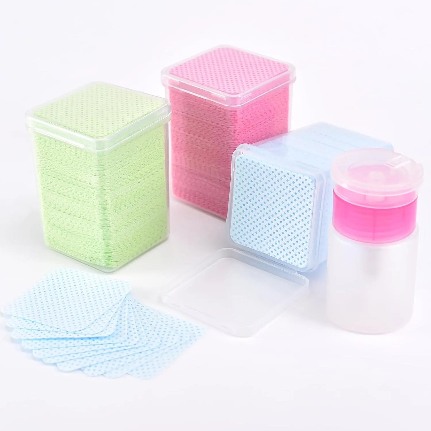 KADS 375Pcs nail cotton pads nail wipes pump dispenser bottle, super absorbent soft non-woven eyelash glue wipes, nail polish wipe for eyelash extension products and nail oil bottle