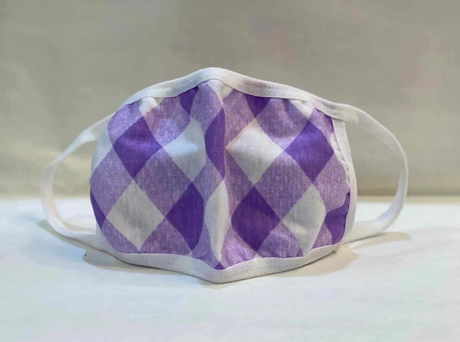 Kid's Cotton Unisex Purple Checkers Printed Cloth Face Masks