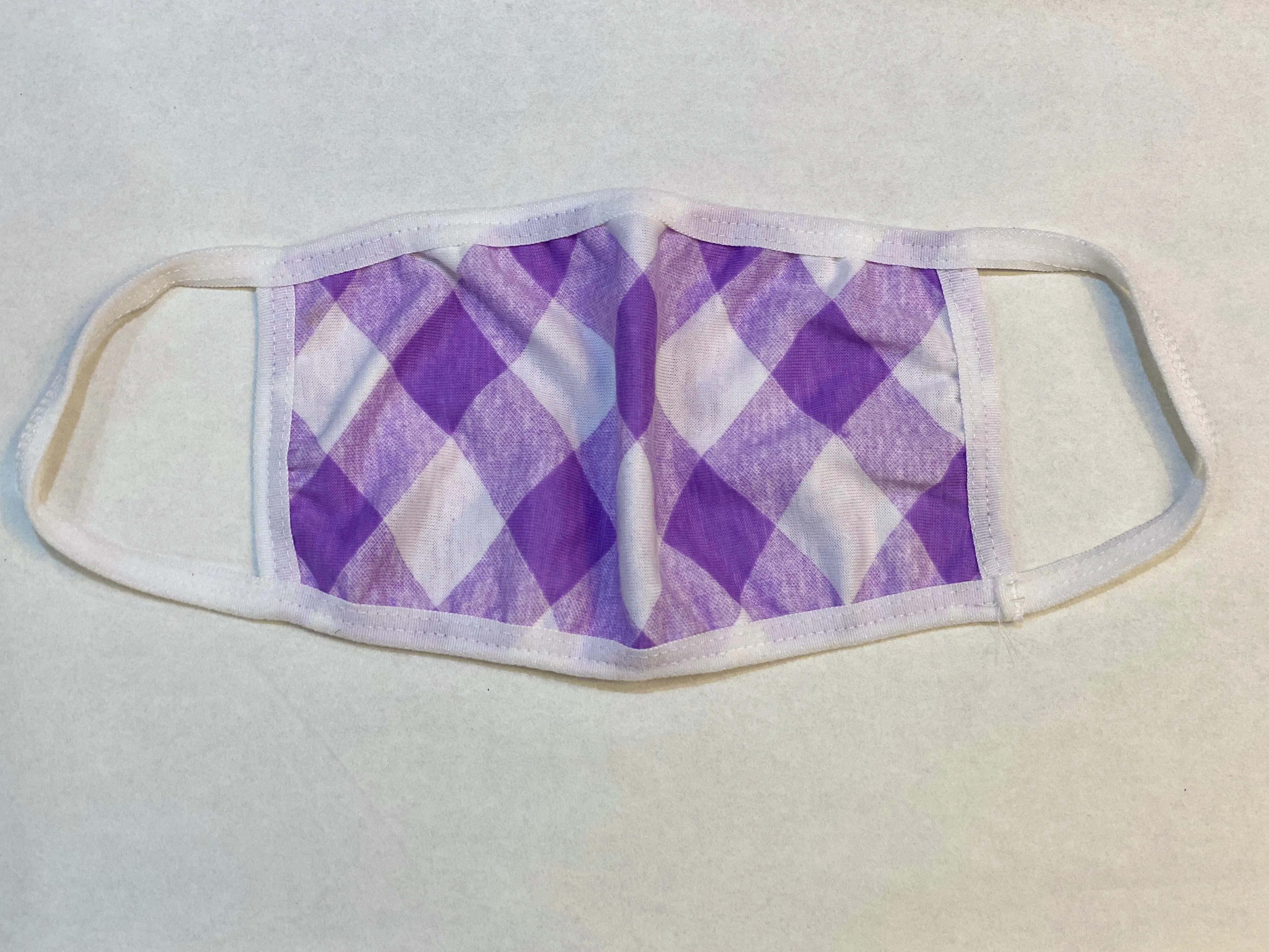 Kid's Cotton Unisex Purple Checkers Printed Cloth Face Masks