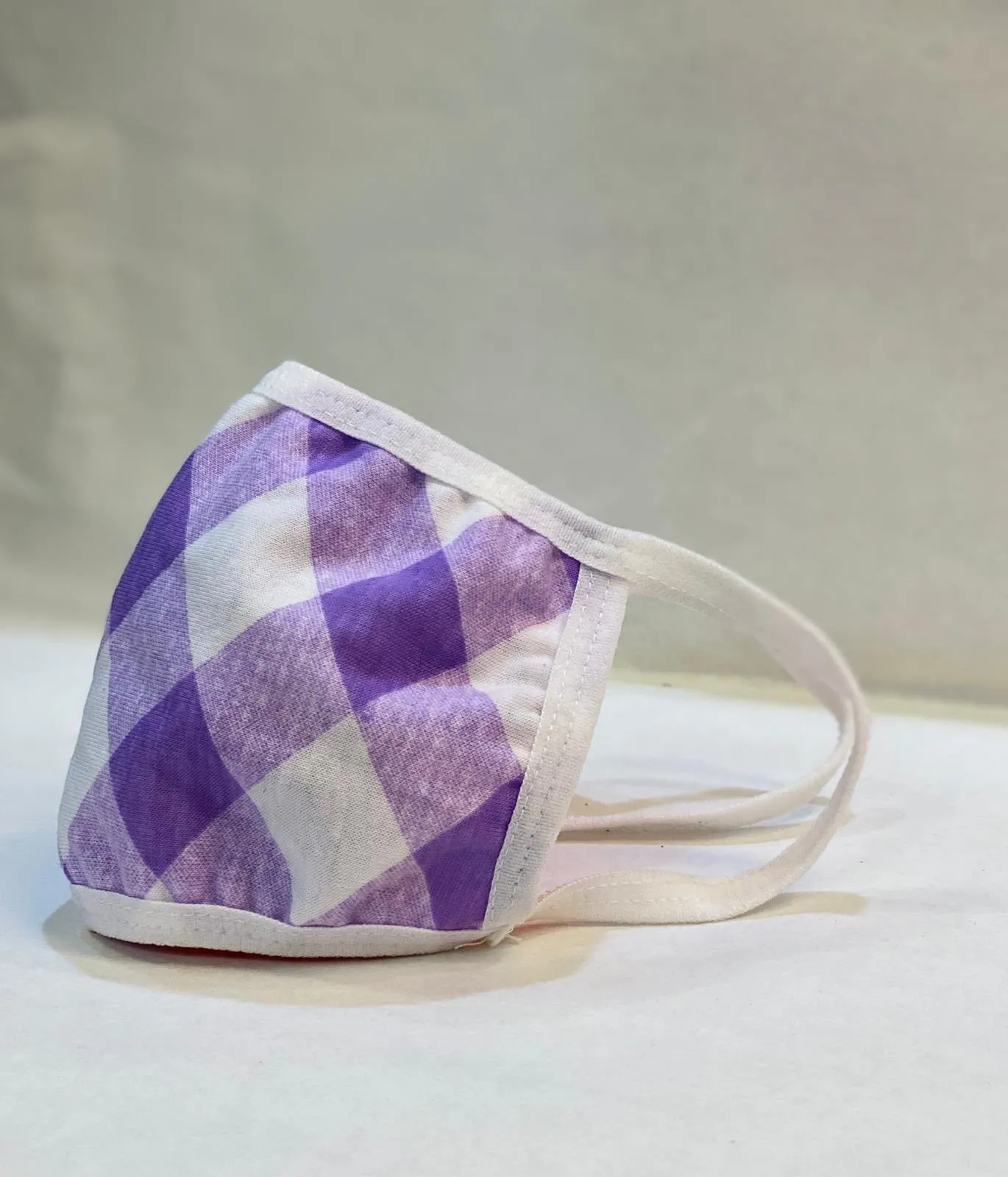 Kid's Cotton Unisex Purple Checkers Printed Cloth Face Masks
