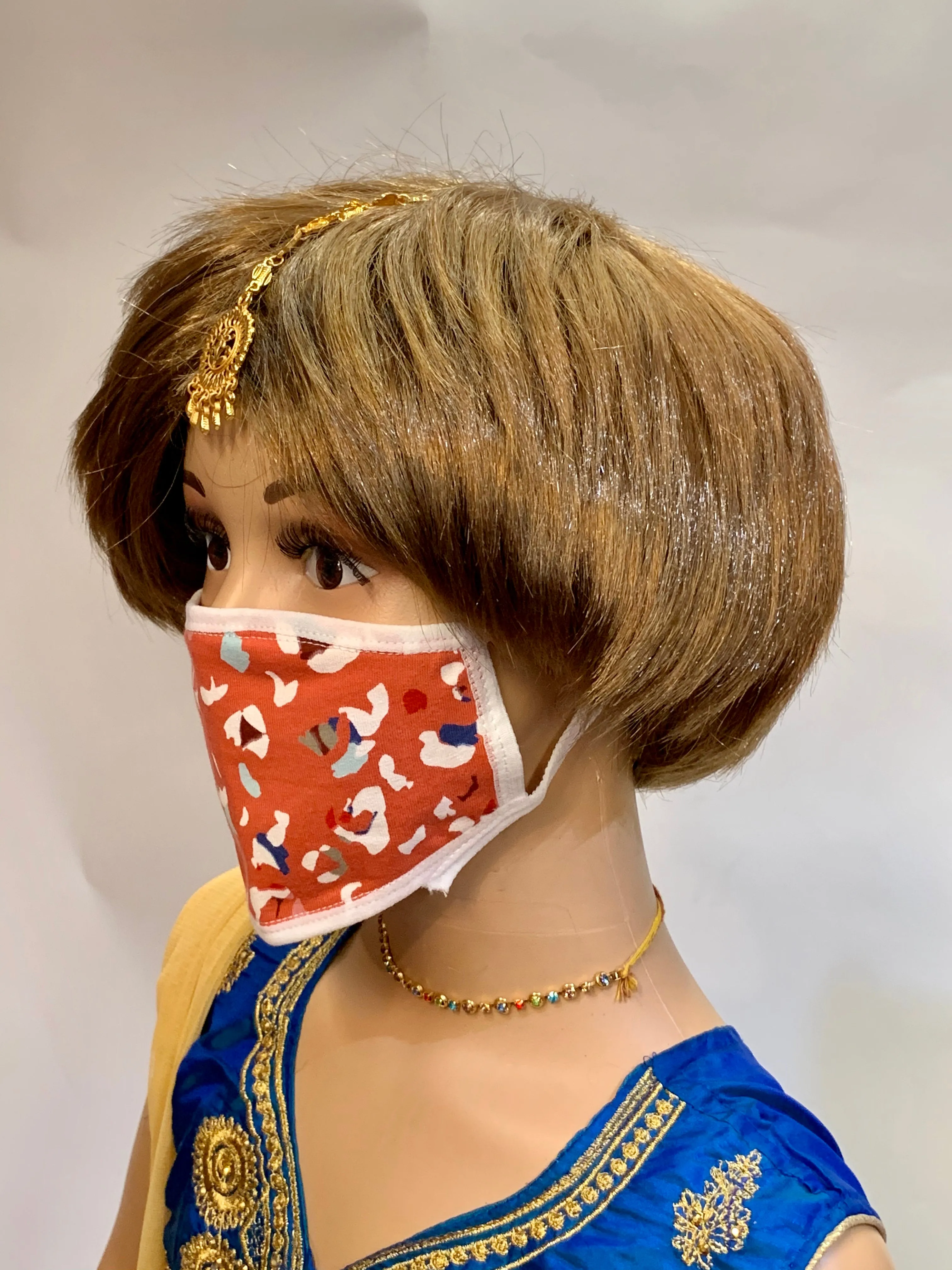 Kid's Cotton Unisex Red & White Abstract Printed Cloth Face Masks