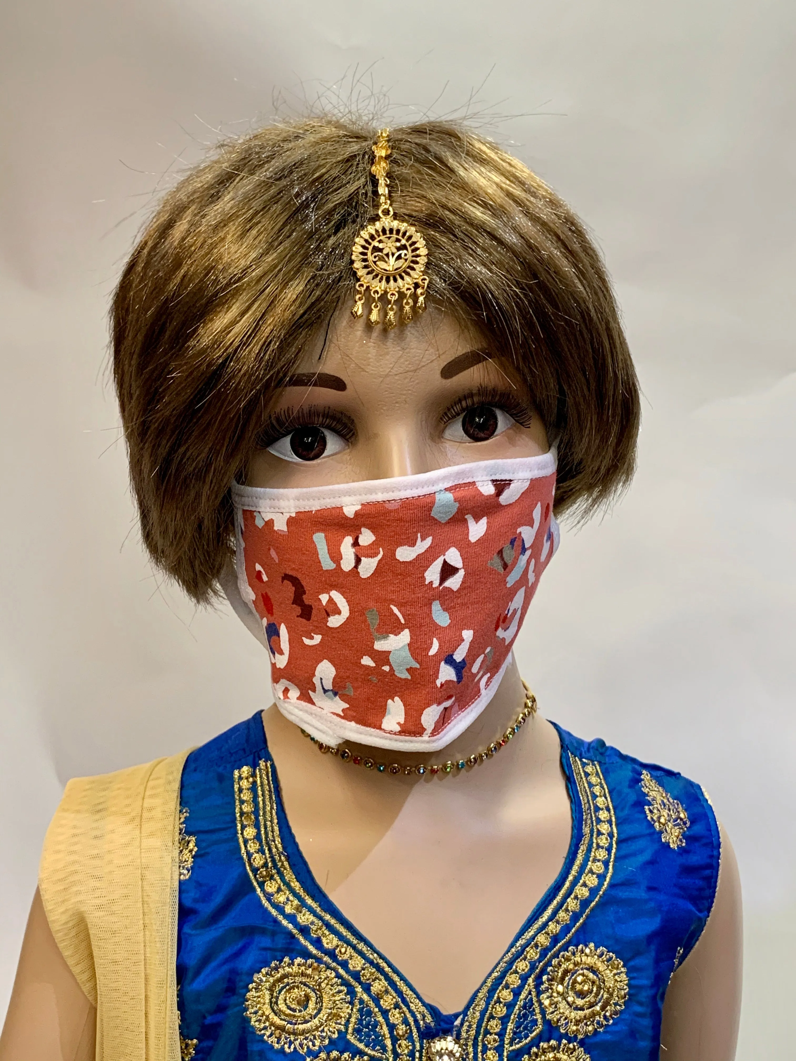 Kid's Cotton Unisex Red & White Abstract Printed Cloth Face Masks