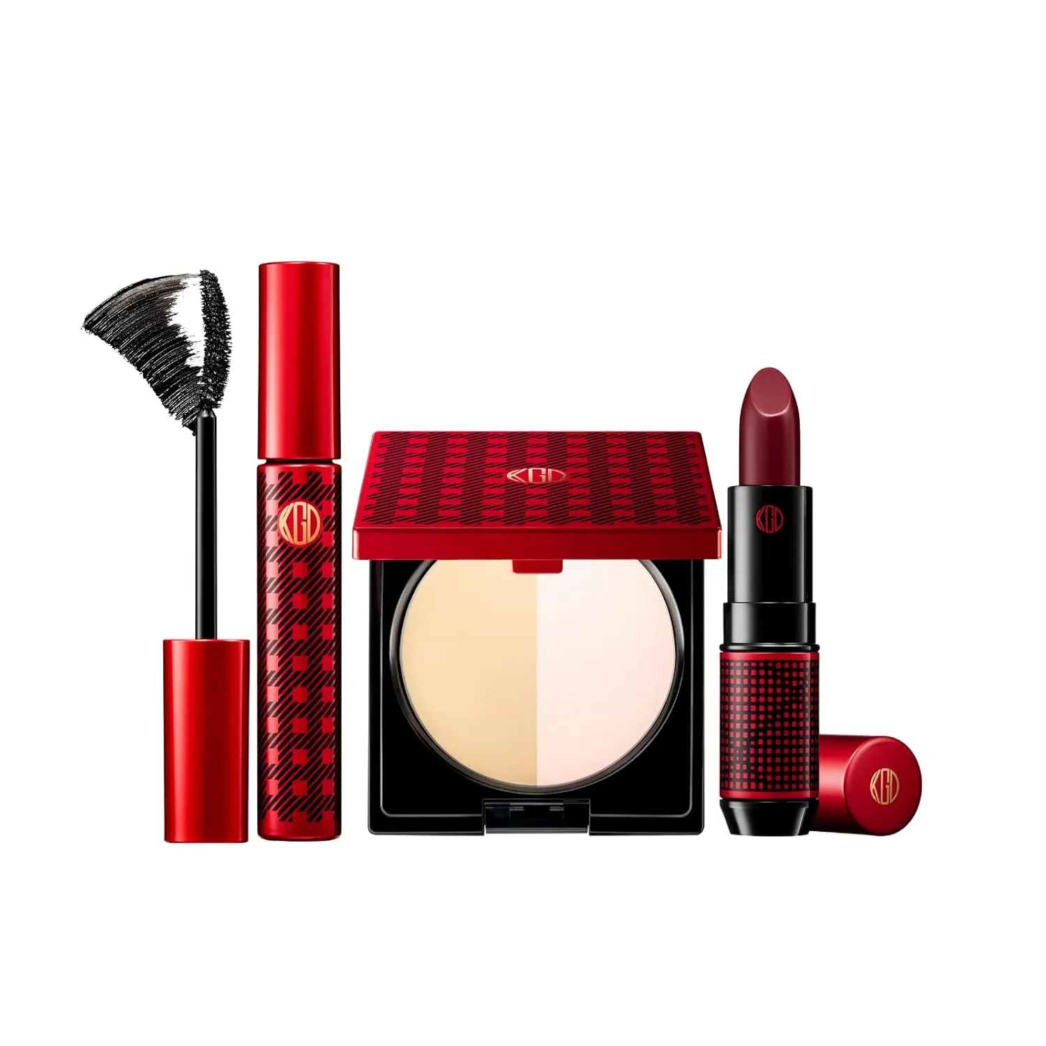 Koh Gen Dos Elegant Radiance, Unveiling of the Dynamic Trio - Velvety Pressed Powder, Creamy Lightweight Lipstick, and Lash-Defining Mascara