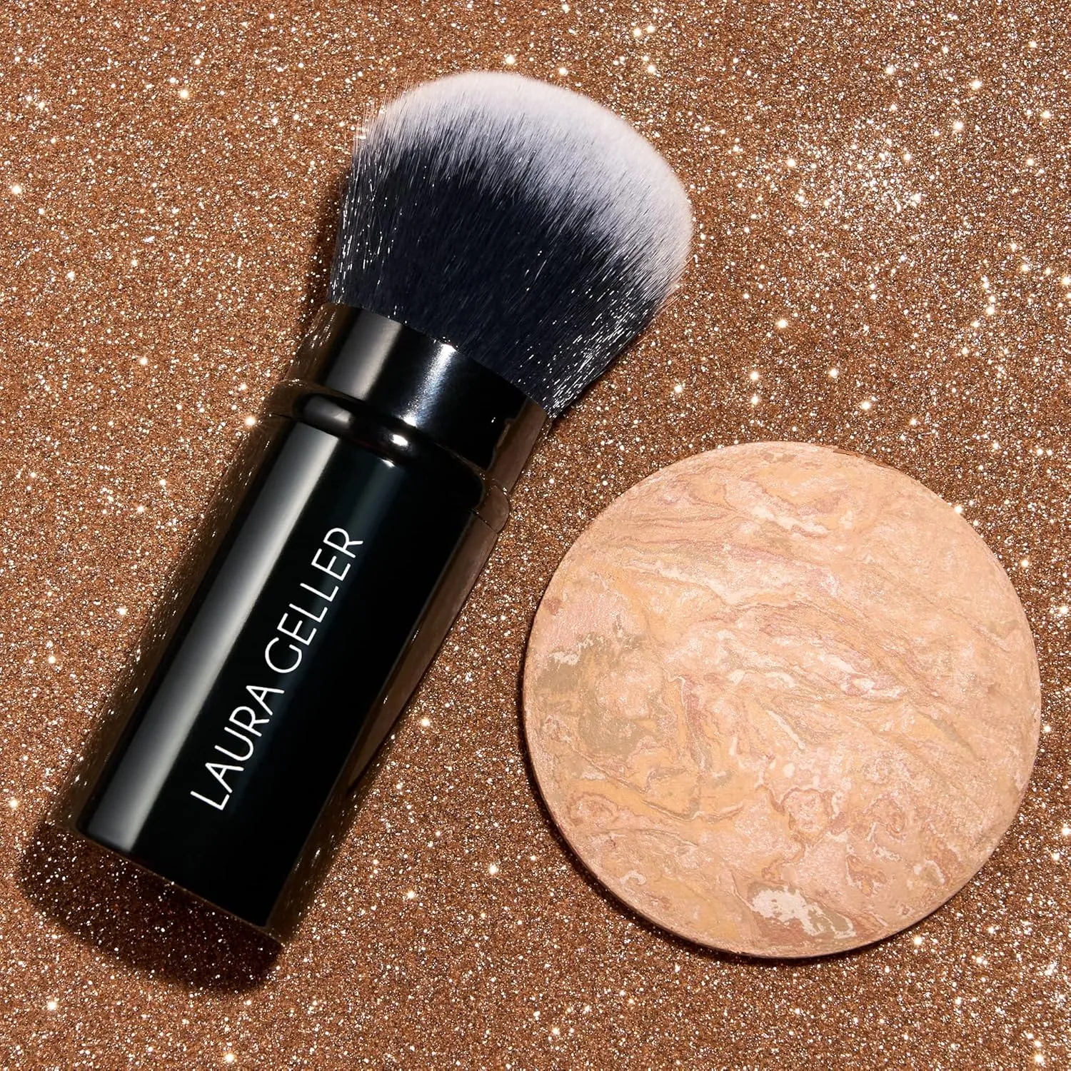 LAURA GELLER NEW YORK Get Glowing Kit (2pc): Baked Balance-n-Glow Illuminating Powder Foundation, Porcelain   Airbrush Kabuki Makeup Brush