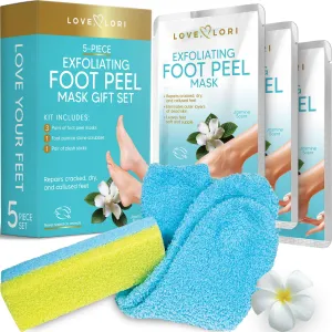 LOVE, LORI, Foot Care for Women - Foot Spa Kit w/ 3 Pack Foot Exfoliator Peeling Mask, Pumice Stone & Foot Moisturizing Socks - Foot Care Kit for Baby Feet - Self Care Gifts for Women