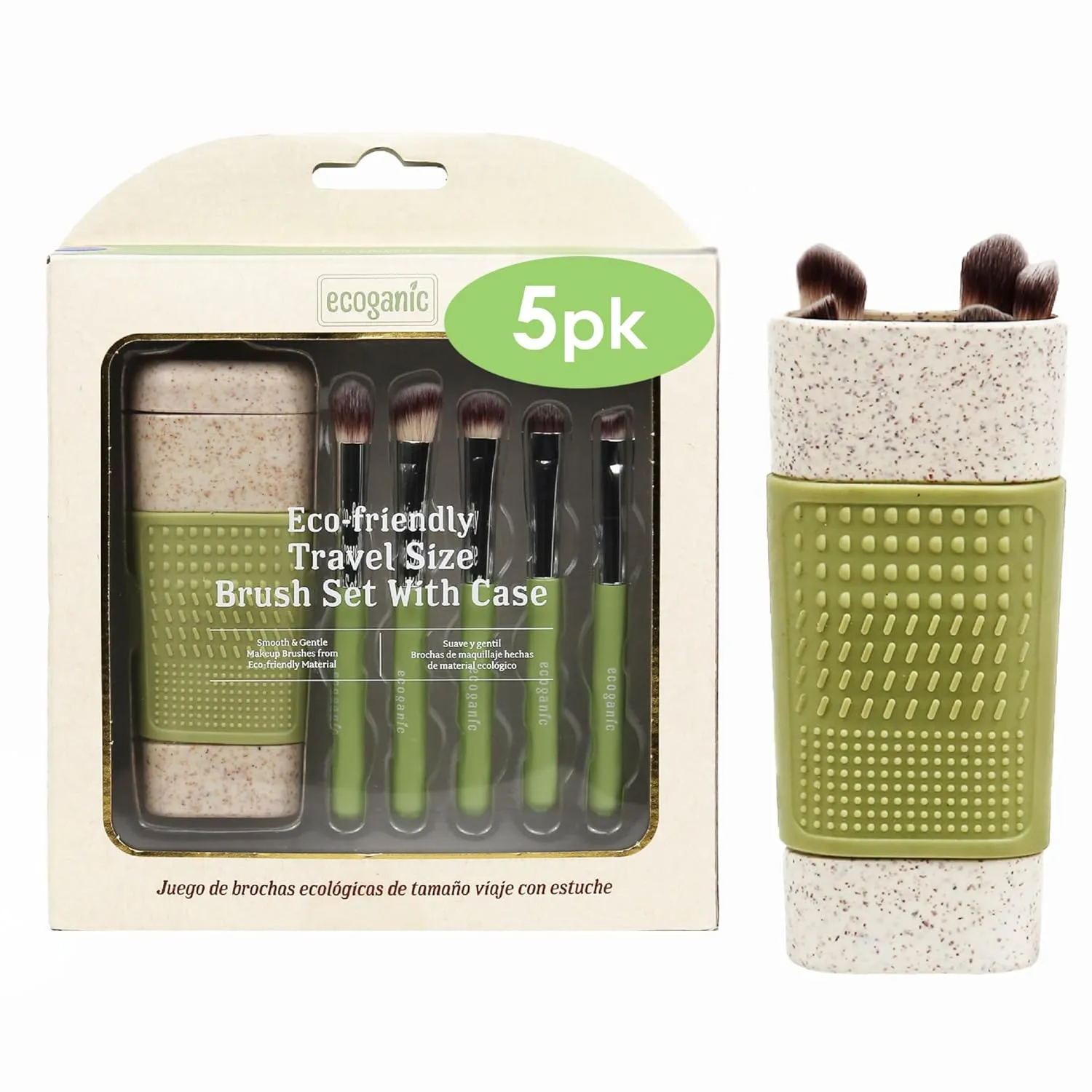 Makeup Brush Set with Case, Travel Kit, All-In-One Compact Brush Kit with Cleanser, 5 different brushes - powder setting, blending, eyeshadow
