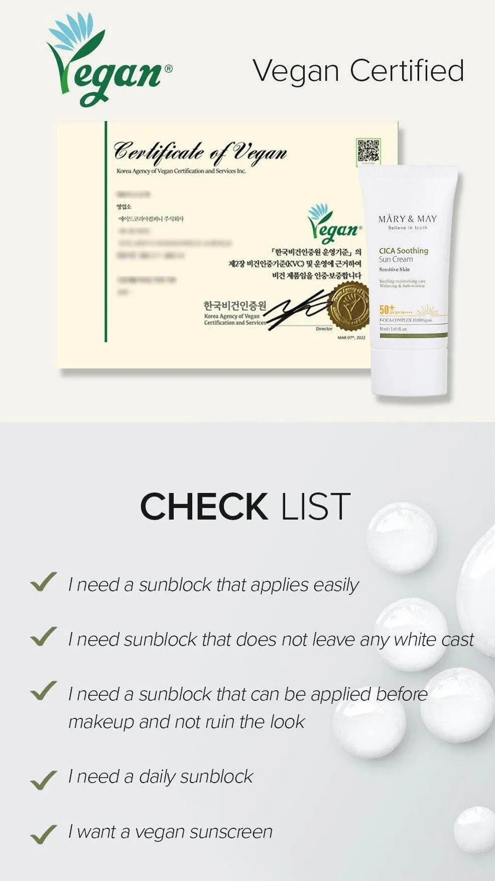MARY&MAY CICA Soothing Sun Cream SPF50  PA     - 50ml