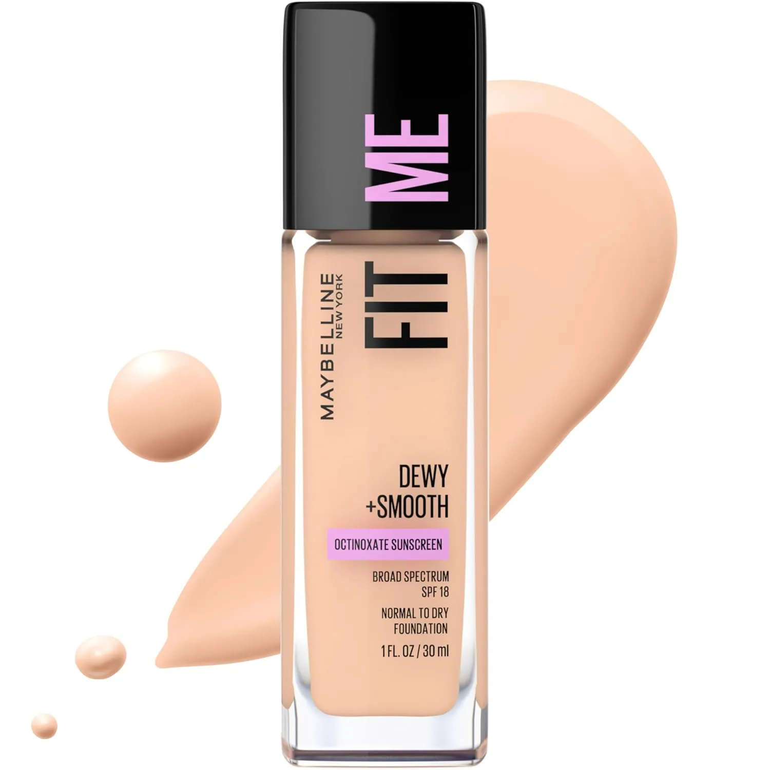 Maybelline Fit Me Dewy   Smooth Liquid Foundation Makeup, Ivory, 1 Count (Packaging May Vary)