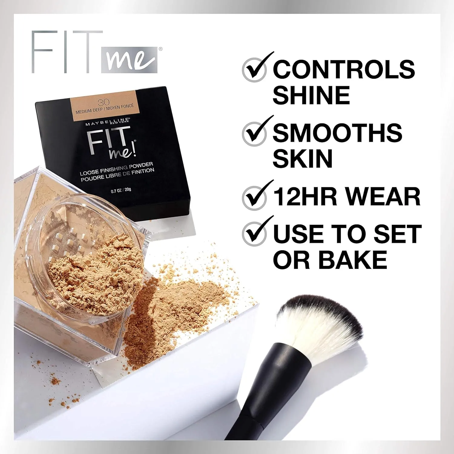 Maybelline Fit Me Loose Finishing Powder   Fit Me Blush Makeup Bundle, Includes 1 Setting Powder in Medium and 1 Blush in Mauve