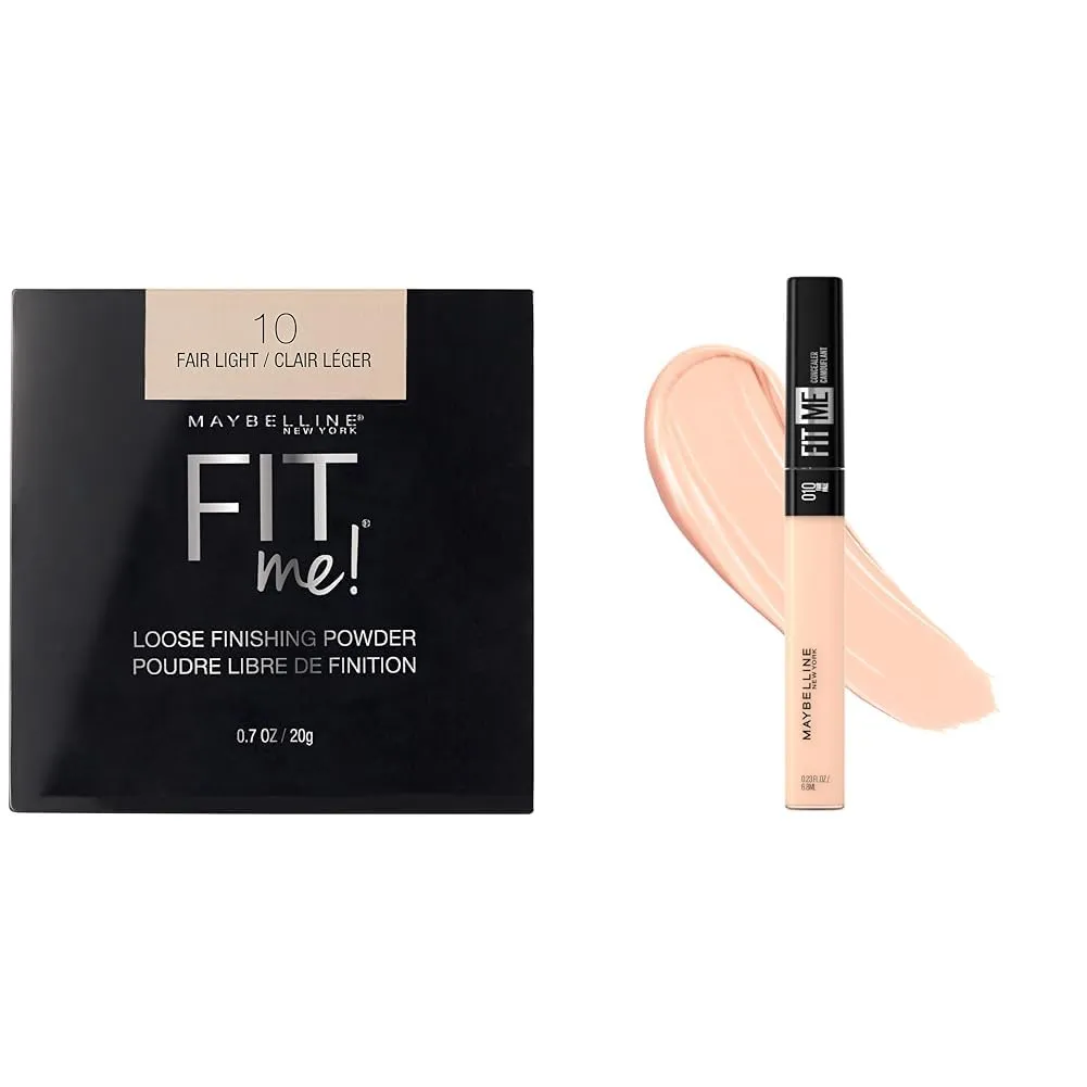 Maybelline Fit Me Loose Setting Powder & Liquid Concealer Makeup Bundle, Fair Light Shade