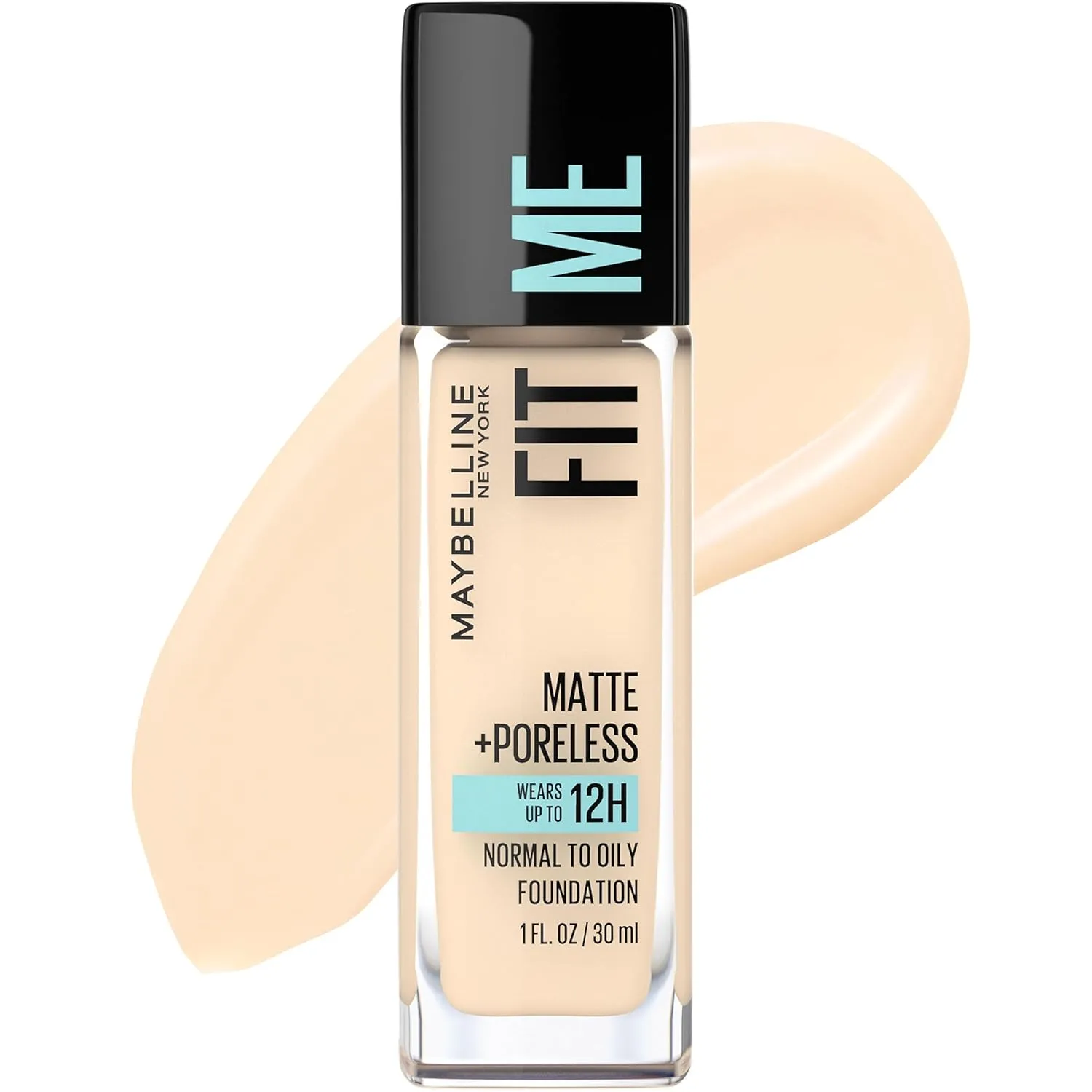 Maybelline Fit Me Matte   Poreless Liquid Oil-Free Foundation Makeup, Porcelain, 1 Count (Packaging May Vary)
