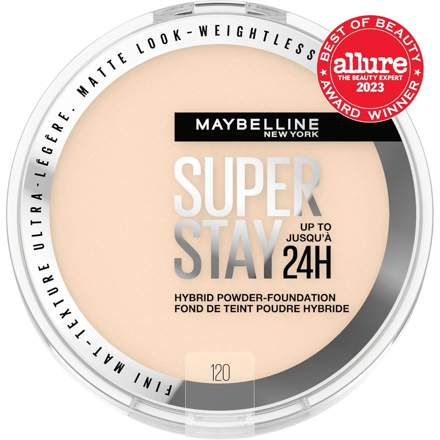 Maybelline Super Stay Up to 24HR Hybrid Powder-Foundation, Medium-to-Full Coverage Makeup, Matte Finish, 120, 1 Count