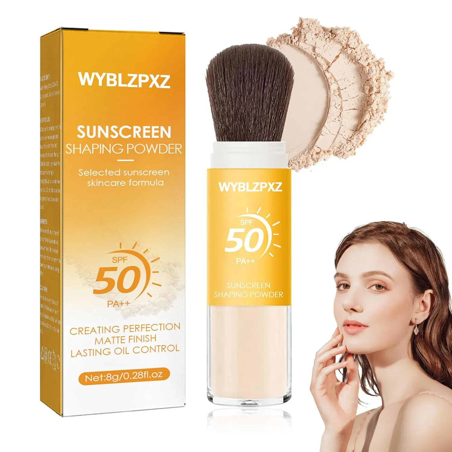 Mineral Sunscreen Setting Powder SPF50 PA   for Face,Long-Lasting Oil Control Sunscreen Brush Powder,Matte Transparent Facial Powder Sunscreen,All Skin