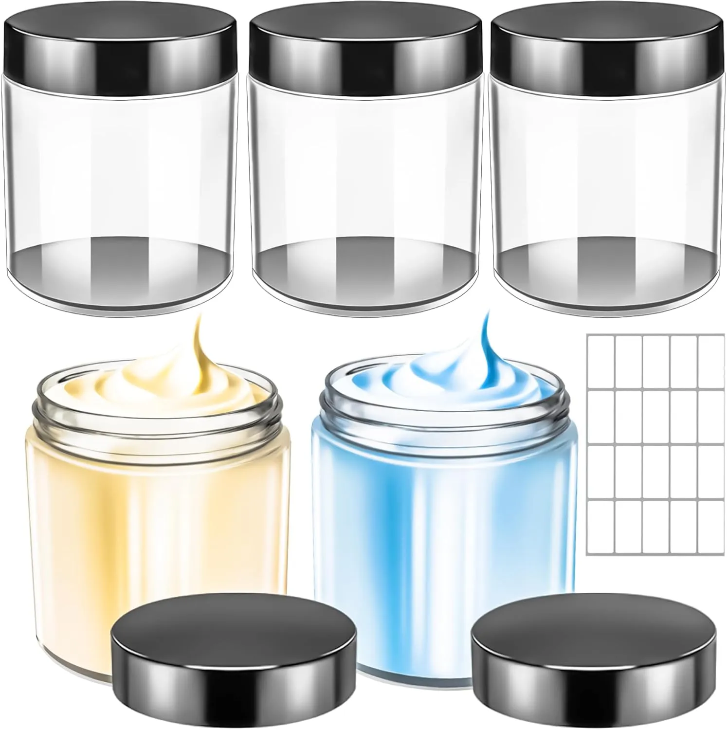 MotBach 5 Pack 8oz Plastic Jars with Lids, 240ml Round Clear Cosmetic Containers Makeup Jars,Travel Size Containers Jar for Lotion Cream Eyeshadow Samples Ointment Salve Balm Powder Travel Storage
