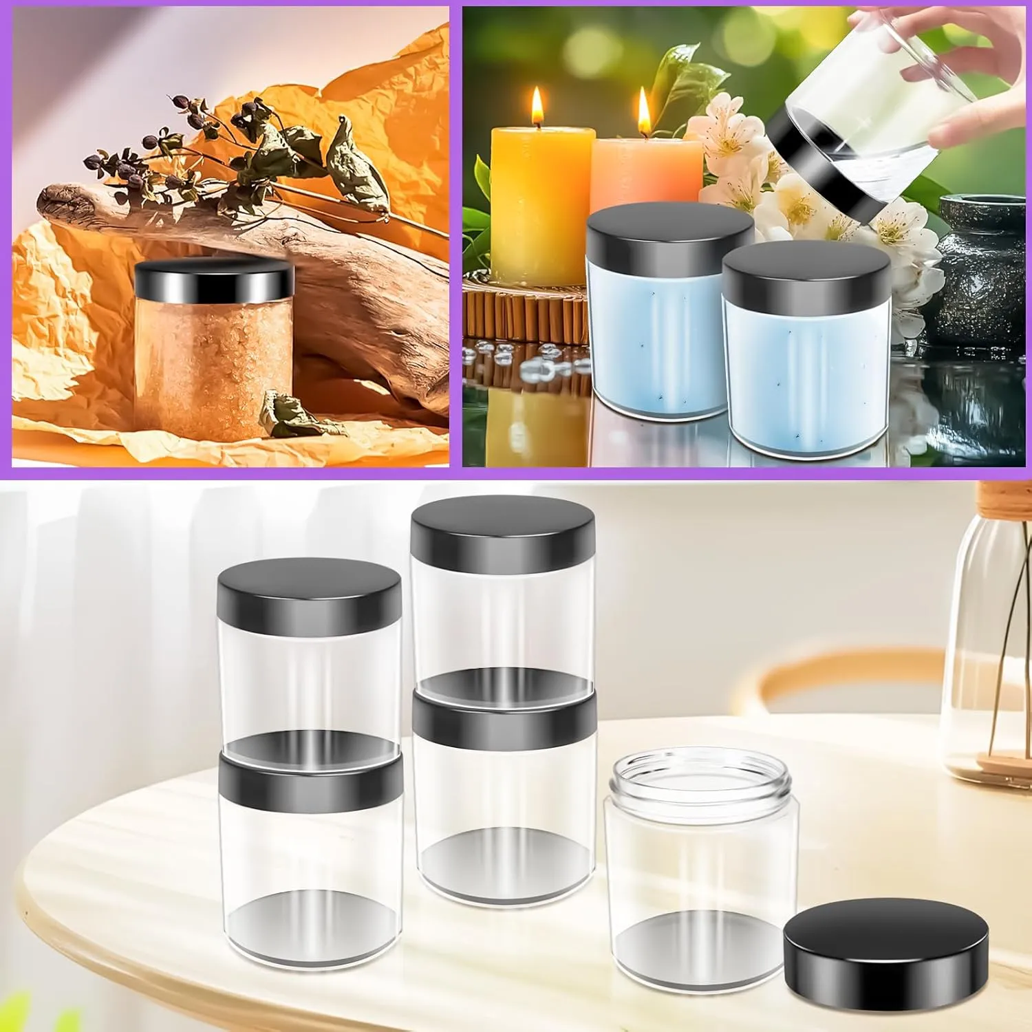 MotBach 5 Pack 8oz Plastic Jars with Lids, 240ml Round Clear Cosmetic Containers Makeup Jars,Travel Size Containers Jar for Lotion Cream Eyeshadow Samples Ointment Salve Balm Powder Travel Storage