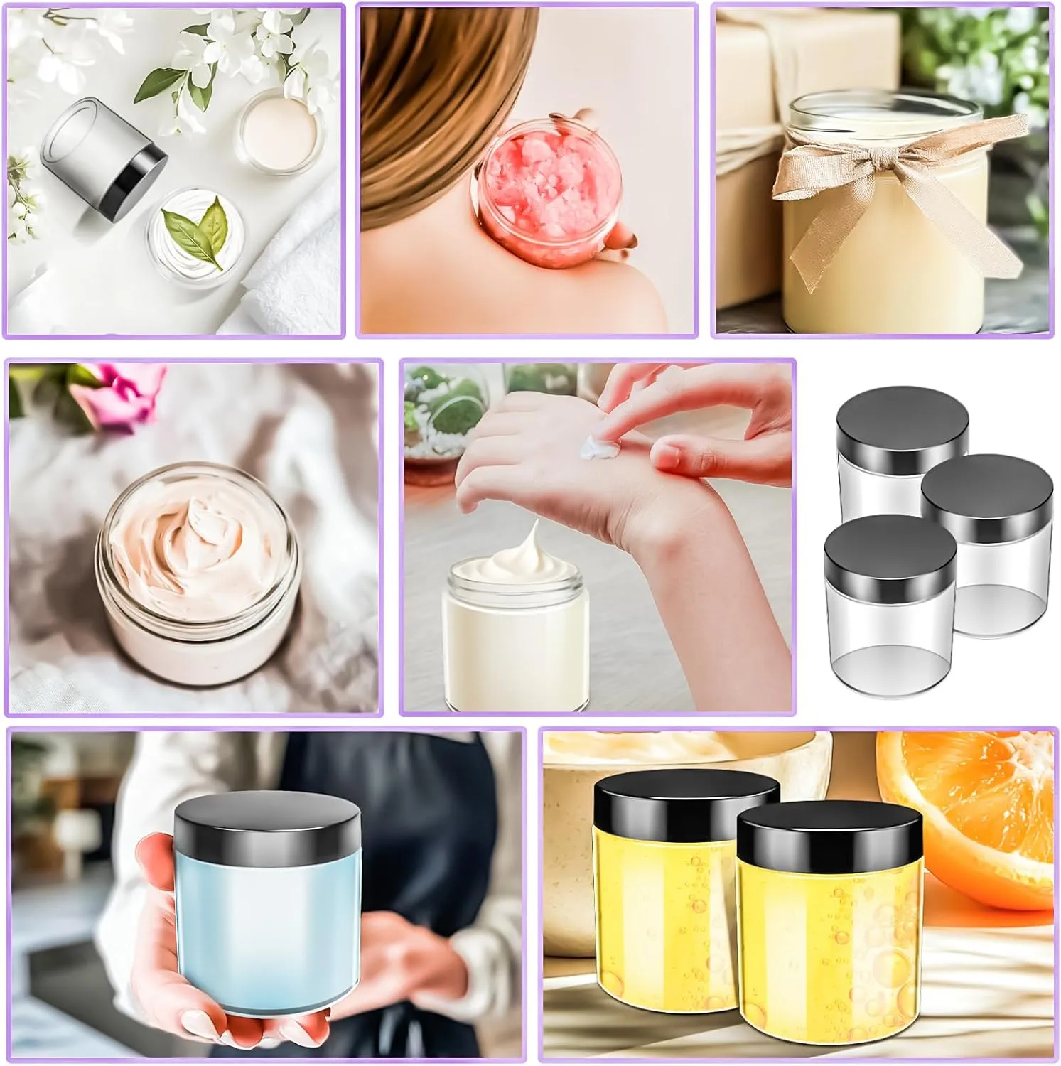 MotBach 5 Pack 8oz Plastic Jars with Lids, 240ml Round Clear Cosmetic Containers Makeup Jars,Travel Size Containers Jar for Lotion Cream Eyeshadow Samples Ointment Salve Balm Powder Travel Storage