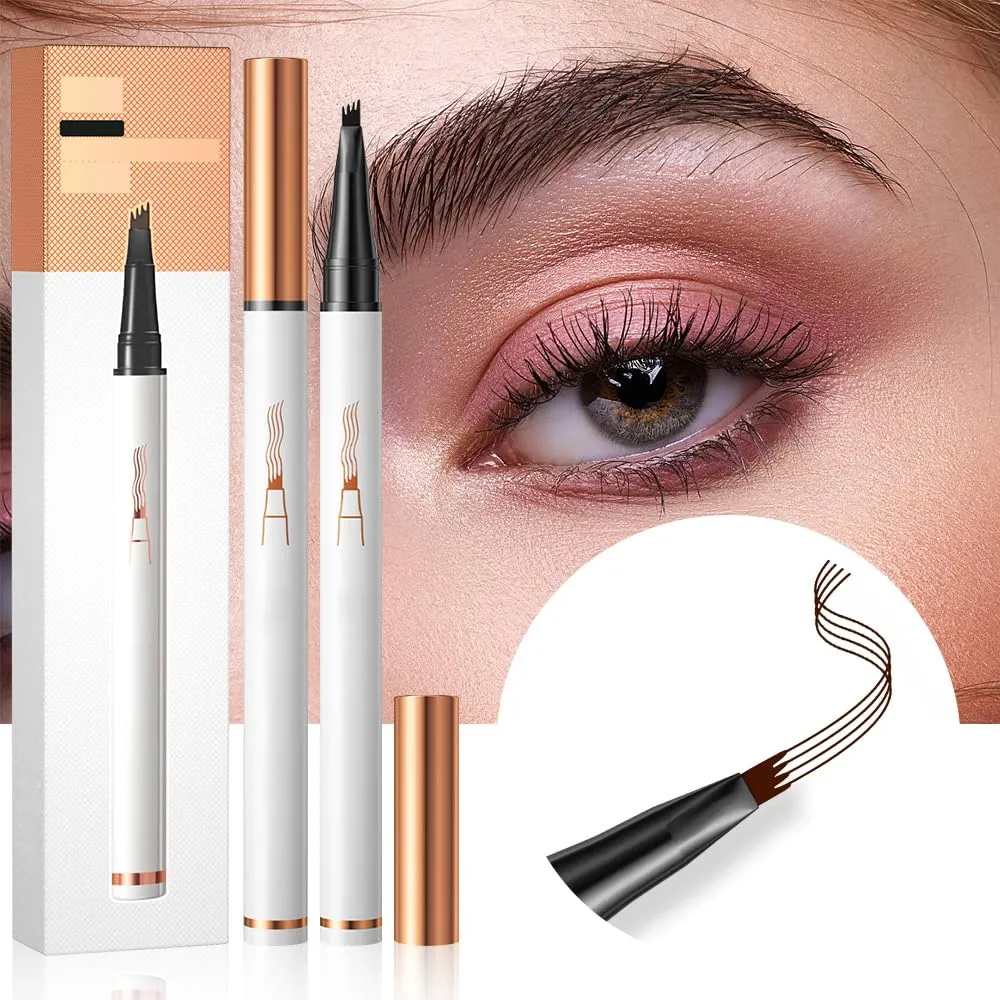 New 2024 Microblading Eyebrow Pencil with 4 Fork Tip, 3D Eye Brow Makeup - Light Brown