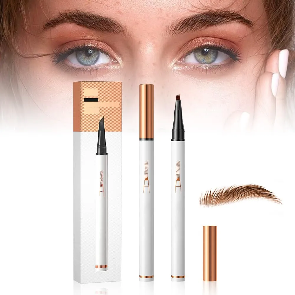 New 2024 Microblading Eyebrow Pencil with 4 Fork Tip, 3D Eye Brow Makeup - Light Brown