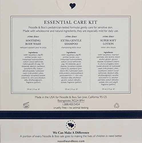 Noodle & Boo Essential Care Kit: Soothing Body Wash, Extra Gentle Shampoo and Super Soft Lotion, 2 Ounce Bottle Each