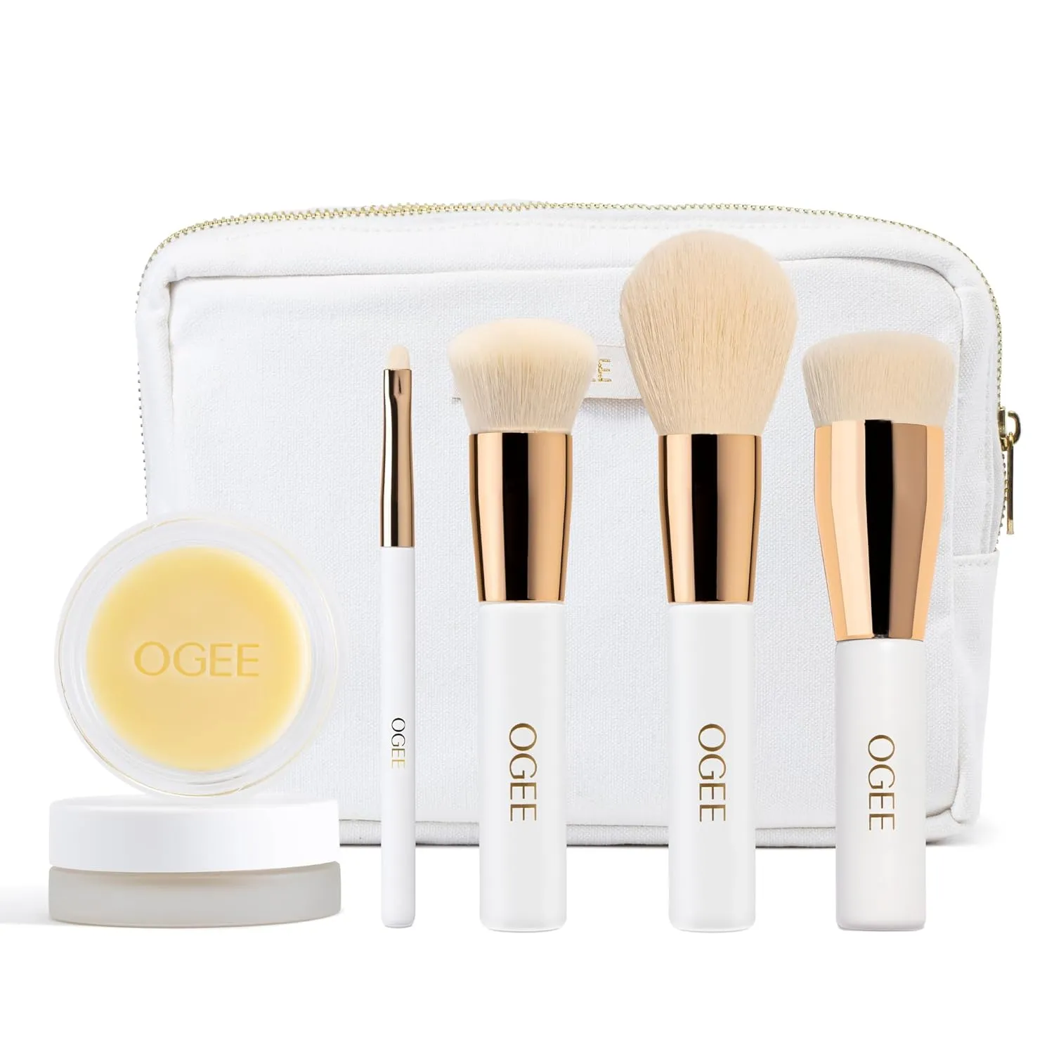 Ogee Makeup Brush Bundle - Includes Professional Quality Blender, Powder, Base, Precision Brushes & Makeup Cleanser