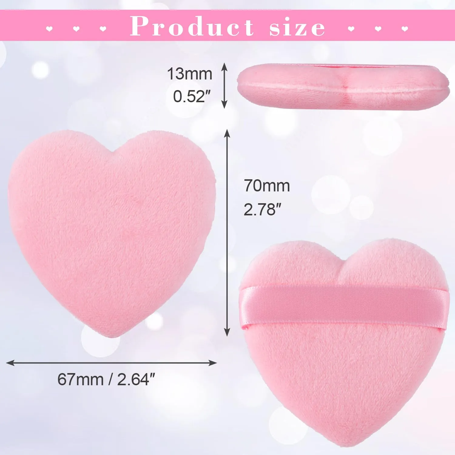 OIIKI 16pcs Heart Makeup Puff, Cotton Powder Puff, Makeup Tool Sponges Blender Cleanser, in Love Shape with Strap, for Cosmetic