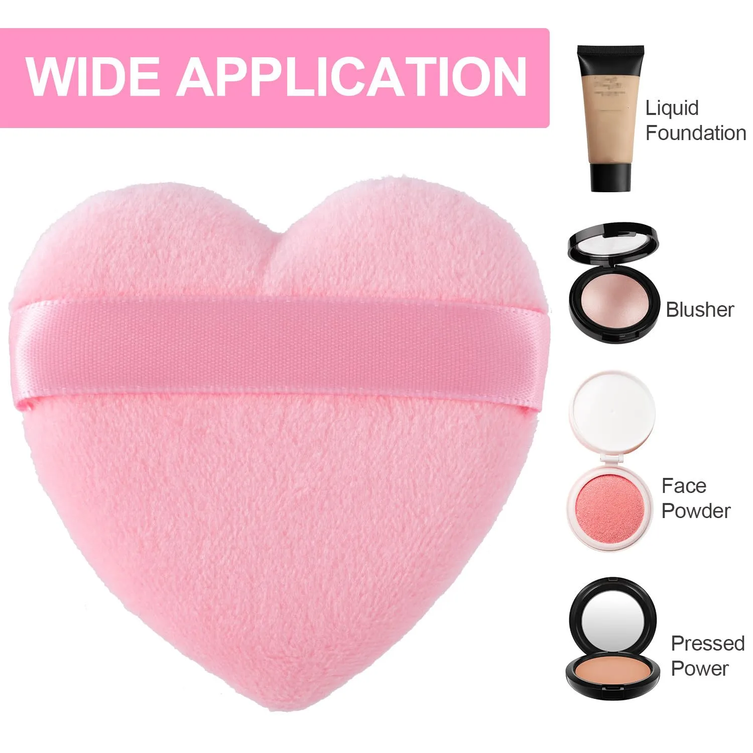 OIIKI 16pcs Heart Makeup Puff, Cotton Powder Puff, Makeup Tool Sponges Blender Cleanser, in Love Shape with Strap, for Cosmetic