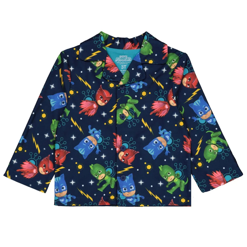 PJ Masks Toddler Boys Pajama Set, Long Sleeve Coat-Style Top and Pants 2PC PJ Outfit, 2T-4T, Black