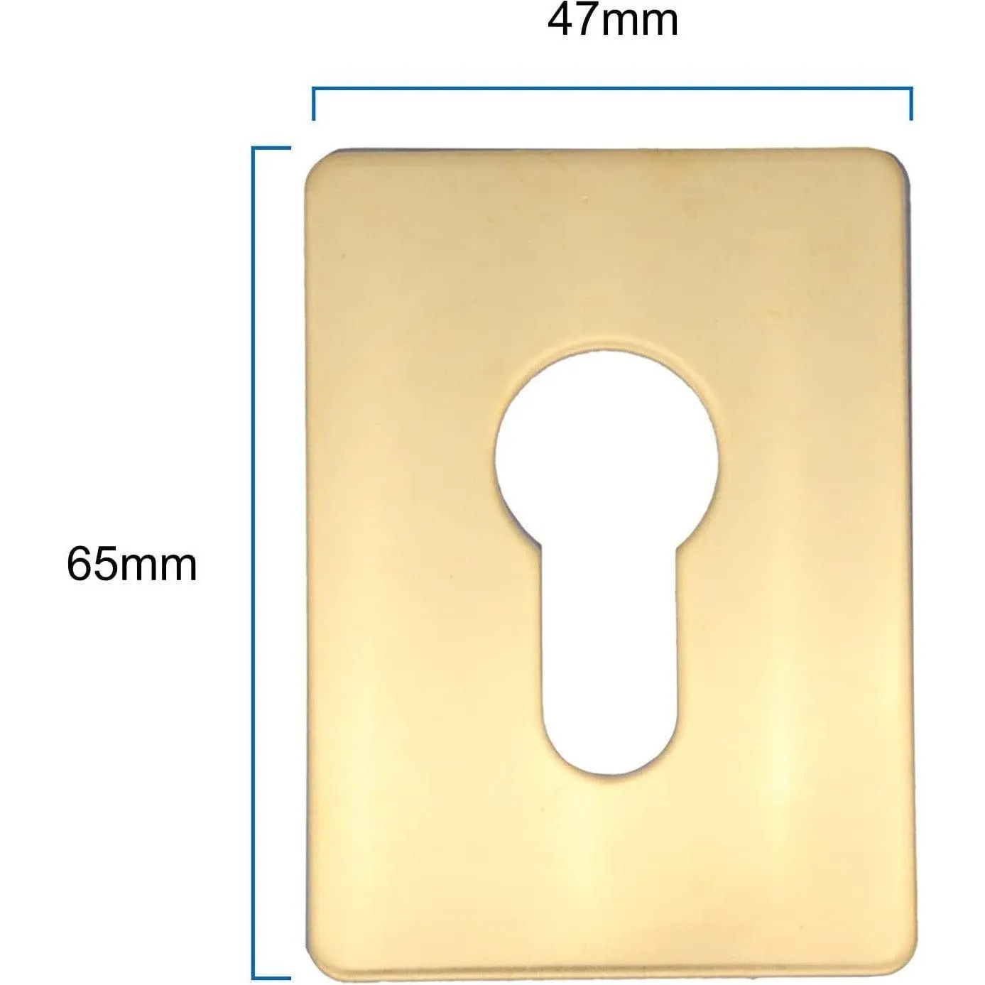 Repair Escutcheon Key Hole Cover Plate Euro Profile Self Adhesive Fix - Polished Brass - 65 x 47mm