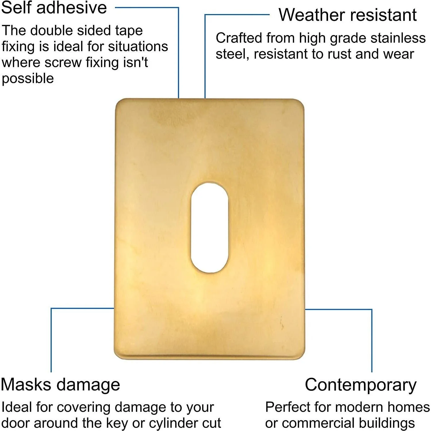 Repair Escutcheon Key Hole Cover Plate Self Adhesive Fix - Polished Brass - 47mm
