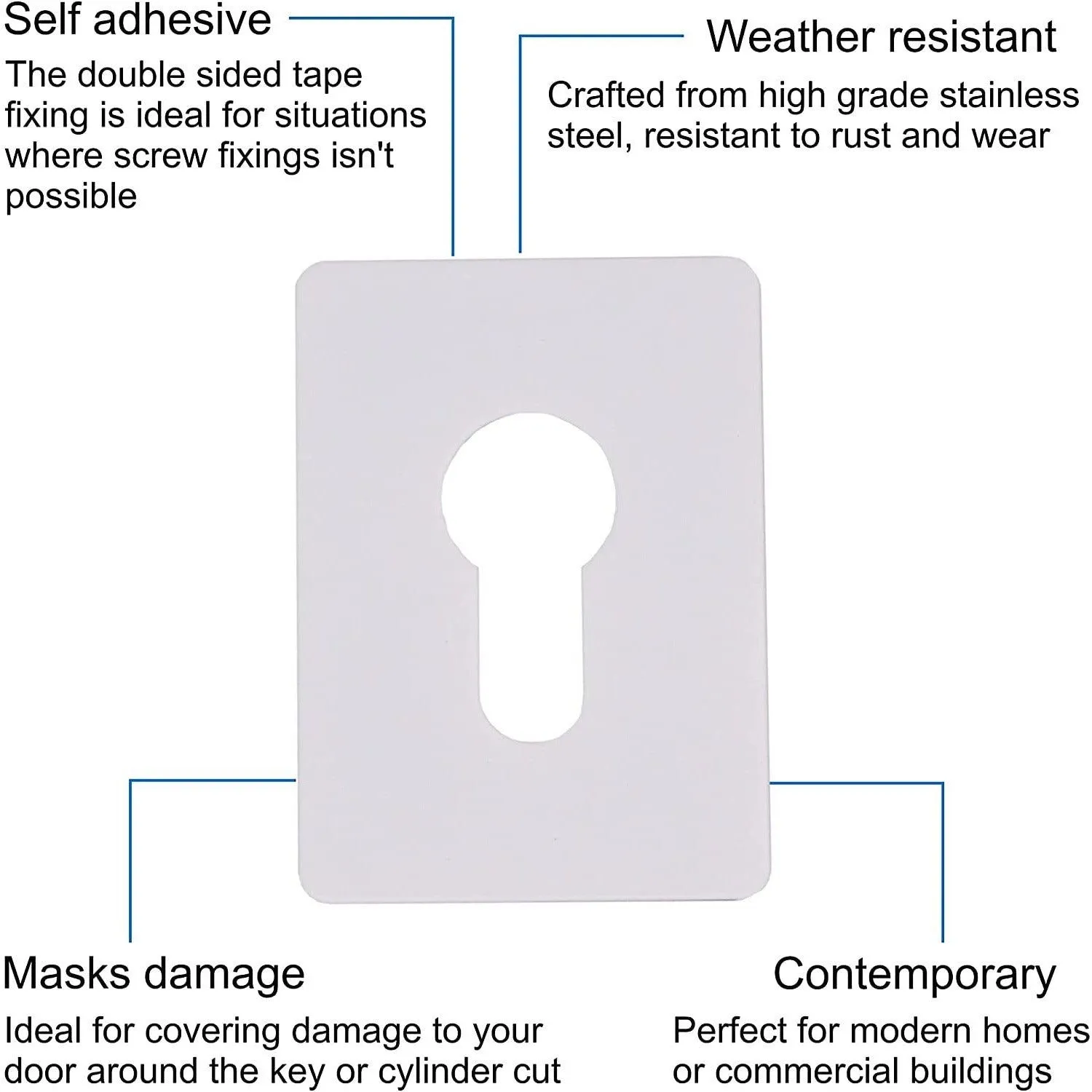 Repair Escutcheon Large Self Adhesive - SUS304 - Euro - 65x47x1.2mm - White