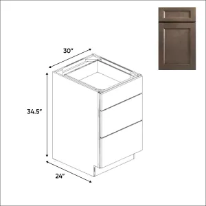 RTA - Essence Cemento - Three Drawer Base Cabinets - 30"W x 34.5"H x 24"D - ESC-3DB30