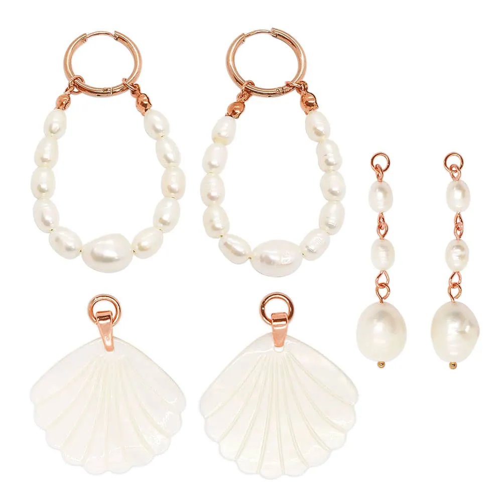 Rue Rose Gold Pearl Earrings Set