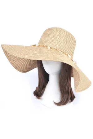 Shell And Pearl Beige Mix Charm Floppy Sun Hat