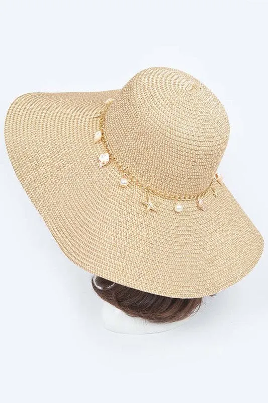 Shell And Pearl Beige Mix Charm Floppy Sun Hat
