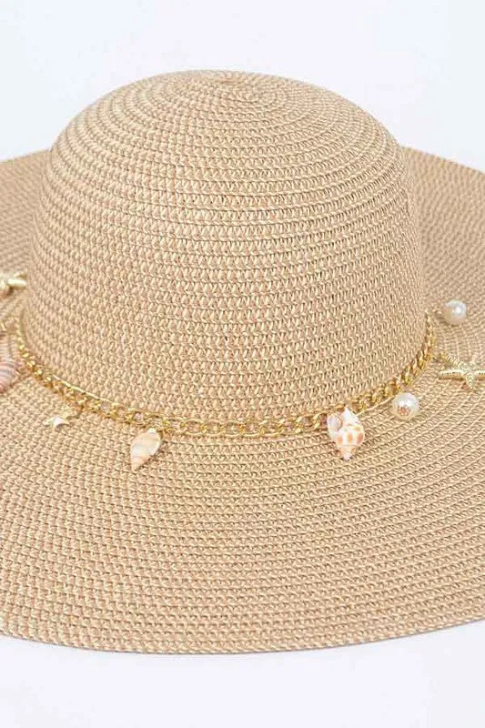 Shell And Pearl Beige Mix Charm Floppy Sun Hat