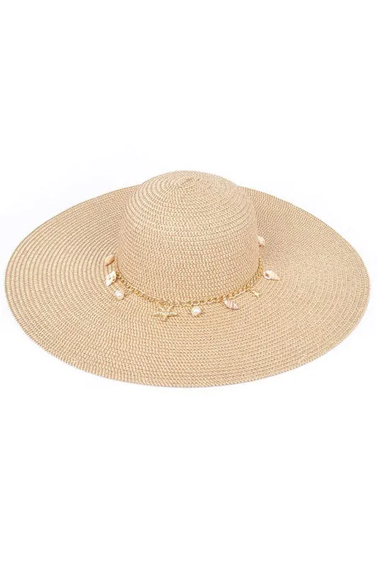 Shell And Pearl Beige Mix Charm Floppy Sun Hat