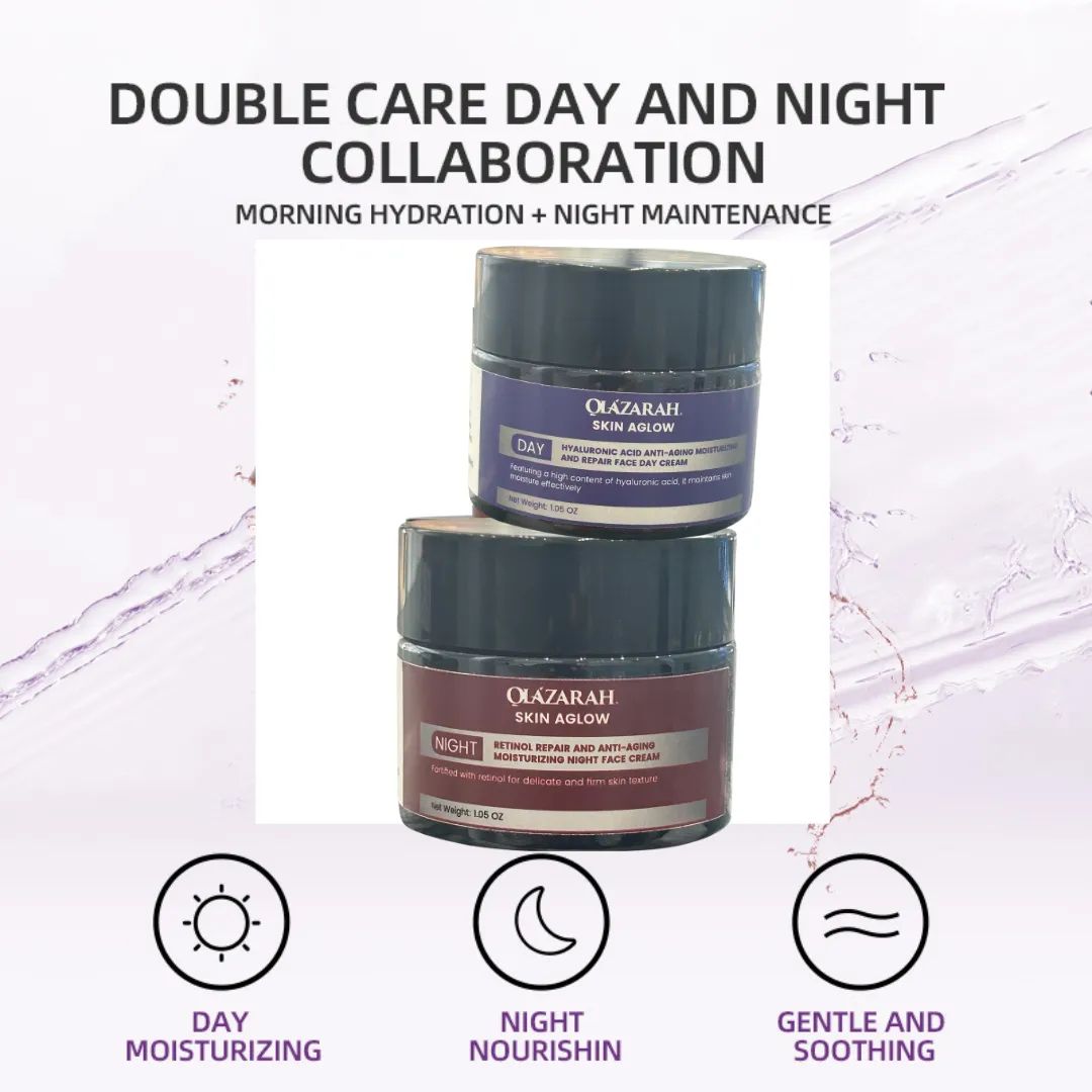 Skin Aglow Timeless Beauty Day & Night Moisturizing and Repair Face Cream w/Hyaluronic and Retinol, 2 pcs, 2 oz