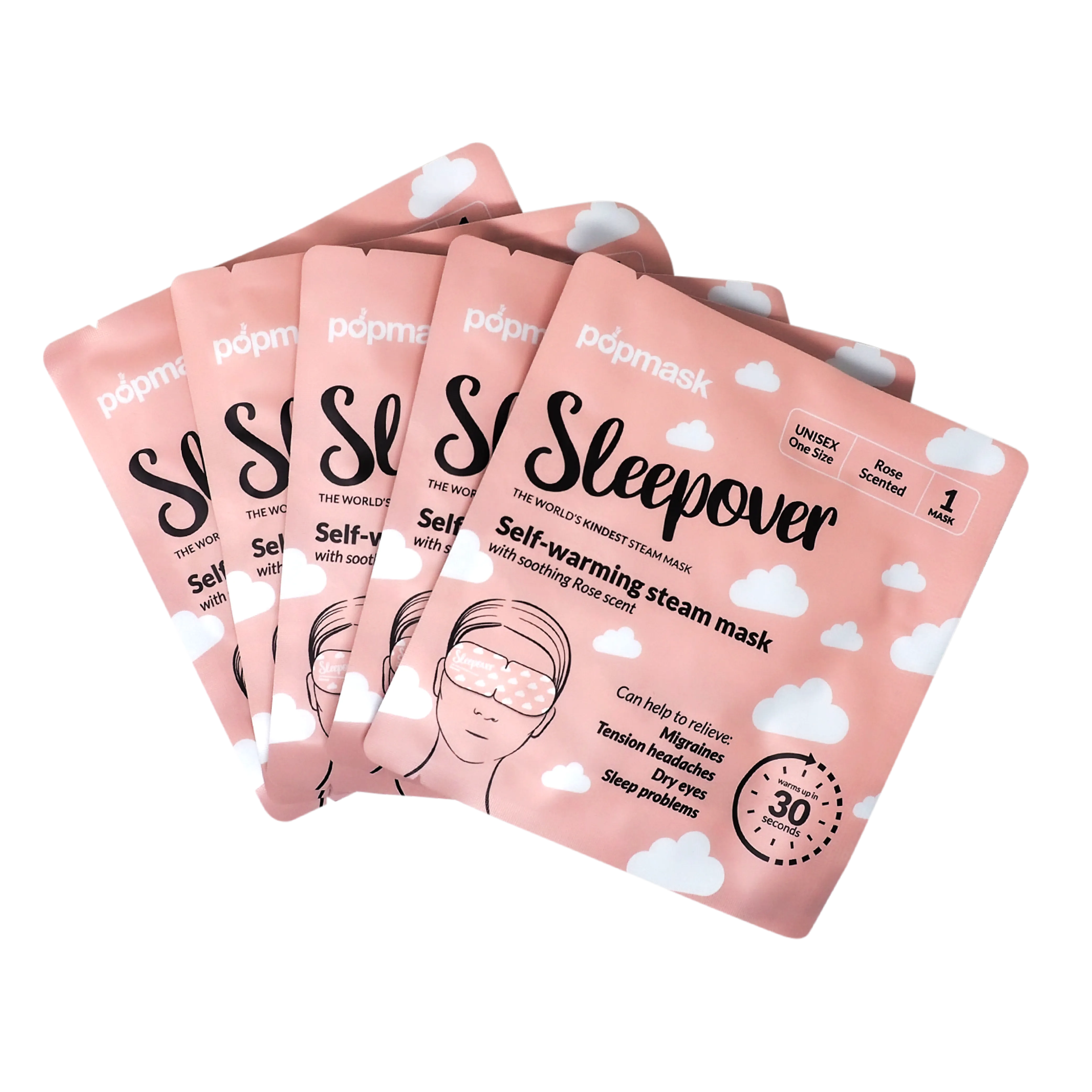 Sleepover Self-Heating Rose Scented Eye Masks - 5 Pack | Gentle Steam Vapor for Relaxation & Sleep