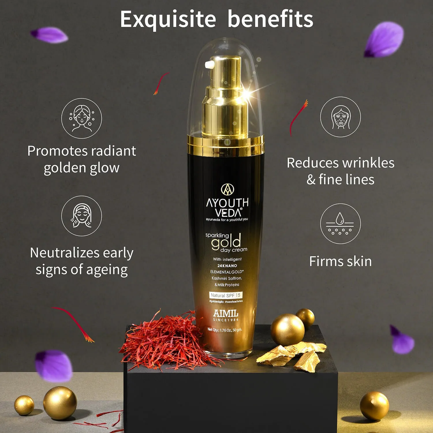 Sparkling Gold Day Cream With 24k Gold & Saffron (Net Qty-50g)