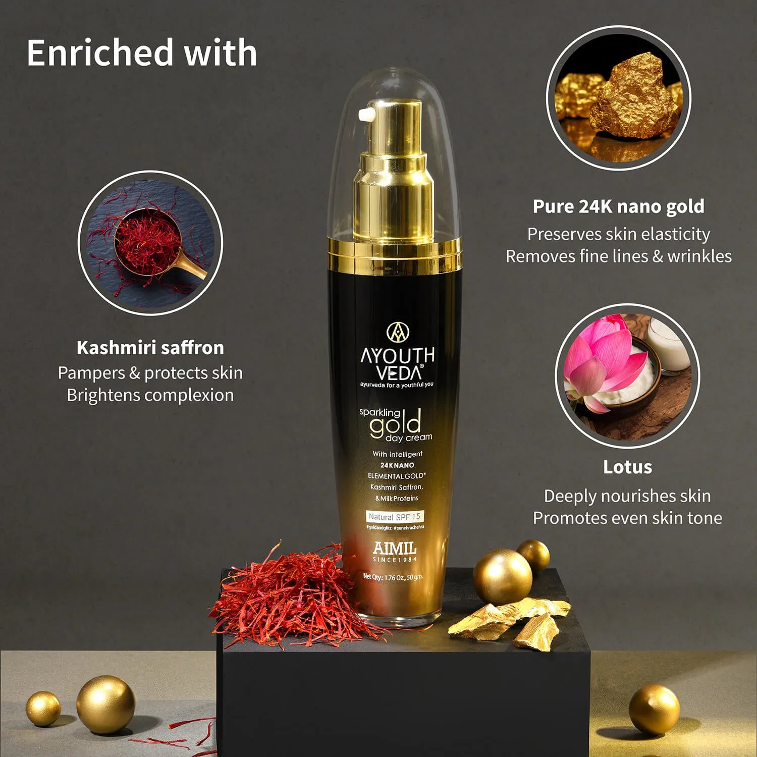 Sparkling Gold Day Cream With 24k Gold & Saffron (Net Qty-50g)