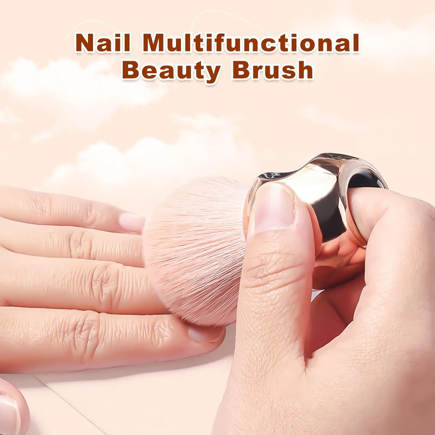 Standing Makeup Brushes, Mini Apple Shape Premium Synthetic, Kabuki Brush, Blush Brush, Foundation Brush, Nail Powder Brush, Golden
