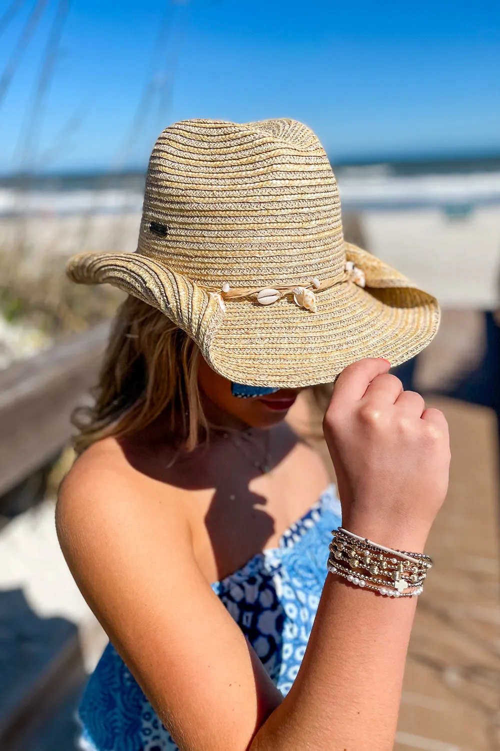 The Cassidy Western Shell Trim Straw Hat - Natural