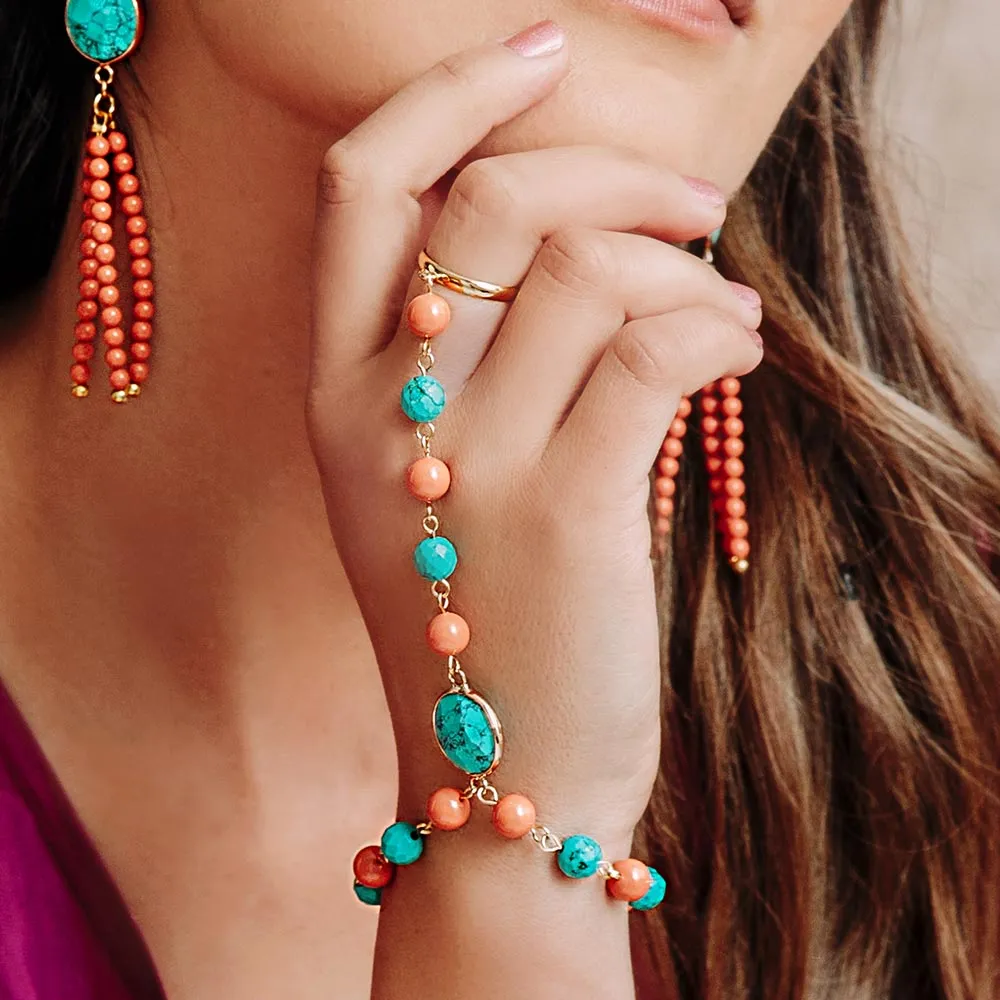 Tinashe Turquoise and Coral Bracelet Ring