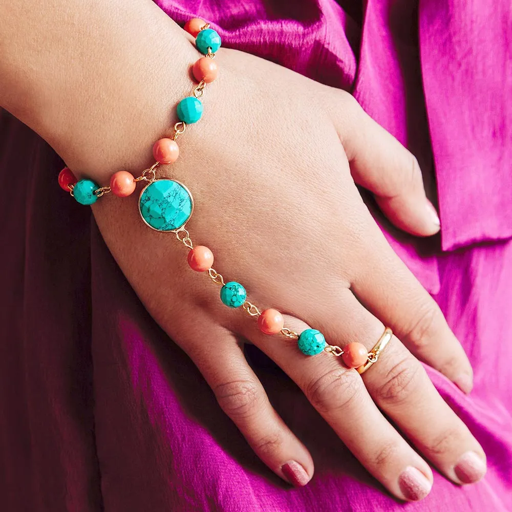 Tinashe Turquoise and Coral Bracelet Ring