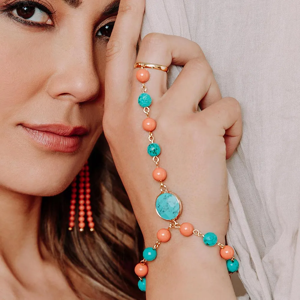 Tinashe Turquoise and Coral Bracelet Ring