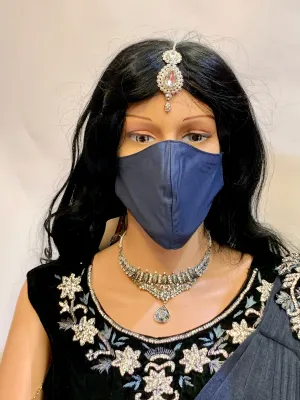 Unisex Designer Silk Plain Independence Blue Cloth Face Masks