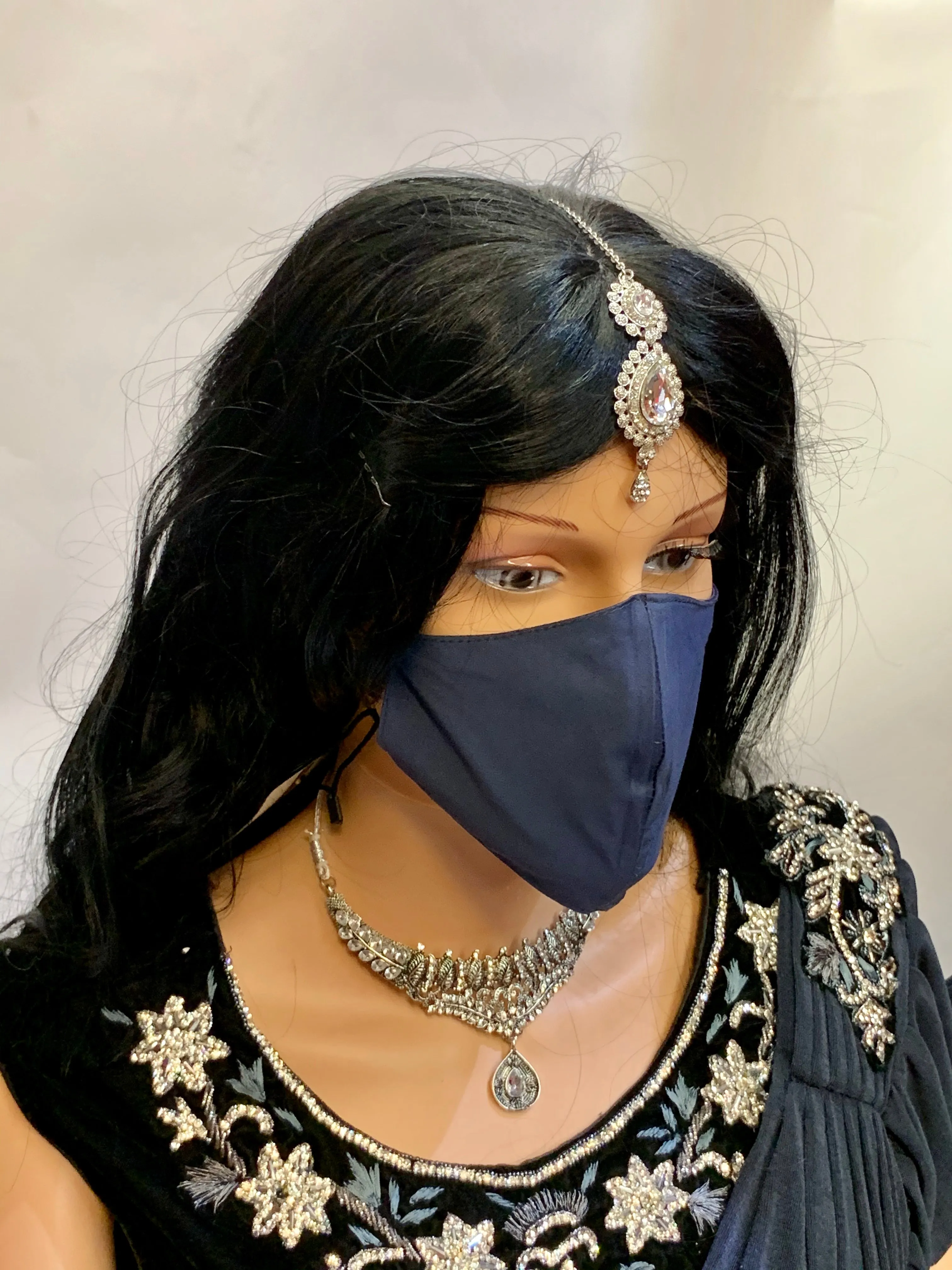 Unisex Designer Silk Plain Independence Blue Cloth Face Masks